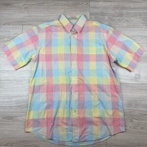 Vintage Orvis Multicolor Plaid Button Down Short Sleeve Cotton Shirt Madras Sz M
